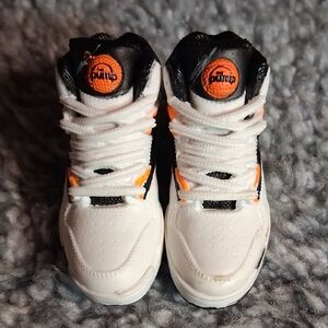Reebok Miniature Pump Sneakers in Black and White with Orange Accents